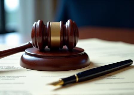 Close up of legal gavel and contract documents